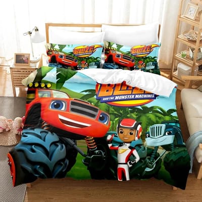 nieuwe Blaze Cartoon Monster Machines Beddengoedset, Dekbedovertrek Bedset Quiltovertrek Kussensloop, King Queen Twin Maat Jongens Meisjes Volwassenen 180x210cm 3pcs