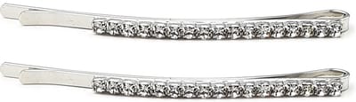 Set van 2 haarspeldjes haarschuifjes met enkele rij strass zilverkleurig