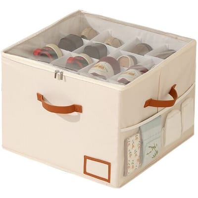 JORDAN&JUDY Beige stofvouwbare schoenenkoffer met deksel, stofdicht, stapelbaar, ruimtebesparend