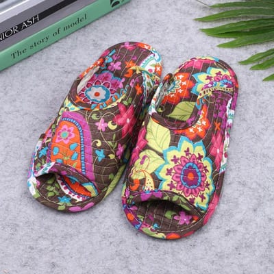 Vintage Korea Bloemen Huis Schoenen Pantoffels Vrouwen Katoenen Stof Huispantoffel Naaien Comfortabele Platte Schoenen Binnen Zacht Reizen 35-38-25cm pink