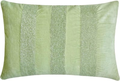 Set van 2 Luxe Mintgroene Lendenkussenhoezen 30x60cm - Gestreept Fluweel met Kralen Decoratie