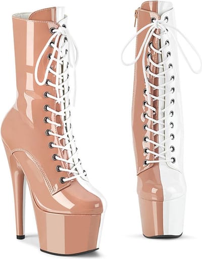 Pleaser - ADORE-1040TT Plateau Laarzen, Paaldans schoenen - US 6 - 36 Shoes - Creme/Wit