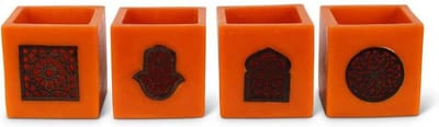 Safaary - Marokkaanse Waxinelichthouder Oranje Ø 12 x 12cm-Vierkant patroon