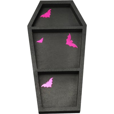 Kamerdecoratie Doodskistplank met 4 Vleermuispatches Houten Zwevende Opbergdisplayplank voor Muur en Tafel