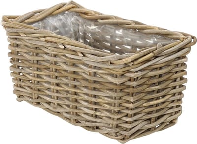 Famanu – Plantenbak rotanlook rechthoekig 40 x 23 x 20 cm voor binnen en buiten kunststof grijs bruin