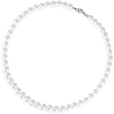 Collier de Perles Simulées Rond Lisse Simple Couche Élégant Collier de Perles d'Imitation pour Femmes Hommes Longueur 13.8 white