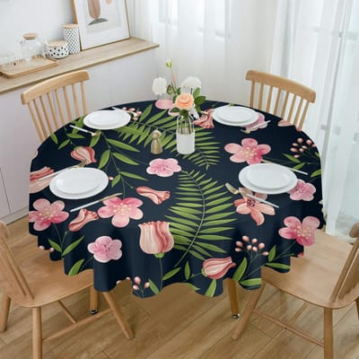 Bladeren Bloemen Rond Tafelkleed Festival Dineren Waterdicht Tafelkleed Tafelkleed Voor Bruiloft Feest Decor 4pcs 33x48 Table mat gray