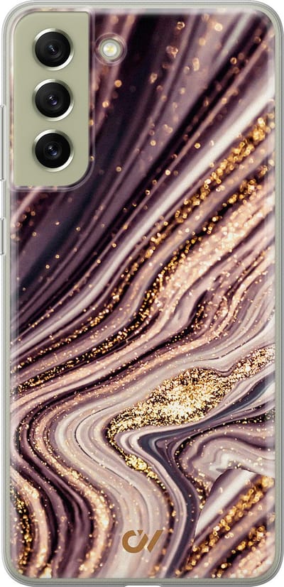 Hoesje geschikt voor Samsung Galaxy S21 FE hoesje - Golden Pink Marble - - Paars - - Casevibes