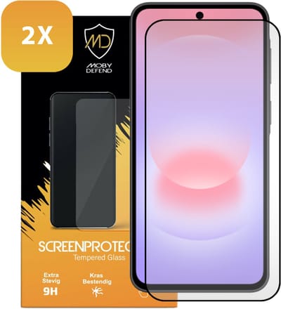 2-Pack MobyDefend Screenprotectors - Geschikt voor Samsung Galaxy A37 - Screensavers Met Zwarte Randen - Gehard Glas