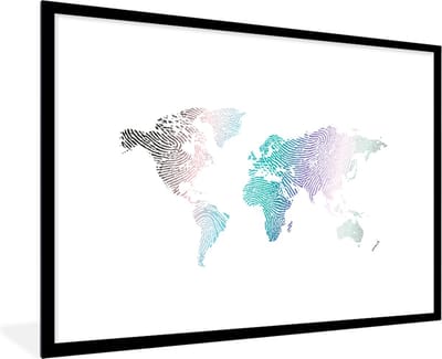 Poster in lijst - Fotolijst 120x80 cm - Posters - Wereldkaart - Abstract - Kleuren - Kids - Jongens - Meisjes - Posterlijst zwart - Decoratie - Wanddecoratie woonkamer - Muurdecoratie slaapkamer