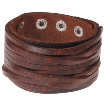 Gesneden bruine leren heren armband