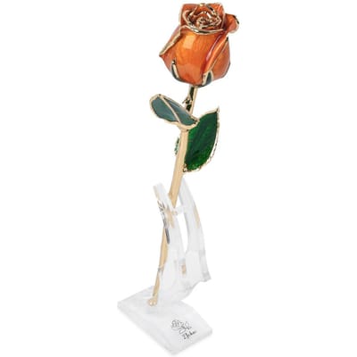 Vergulde Roos Bloem 24K Helder Oranje met Basis Cadeau voor Valentijnsdag Verjaardag