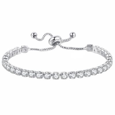 Fako Bijoux® - Dames Armband Zirkonia Transparant - 4mm - Verstelbaar - Cadeau - Verjaardag - Vrouw - Zilverkleurig