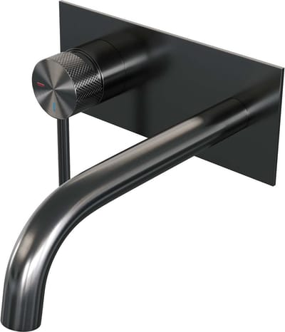 Brauer Gunmetal Carving inbouw wastafelmengkraan met gebogen uitloop en afdekplaat model A2 gunmetal geborsteld PVD
