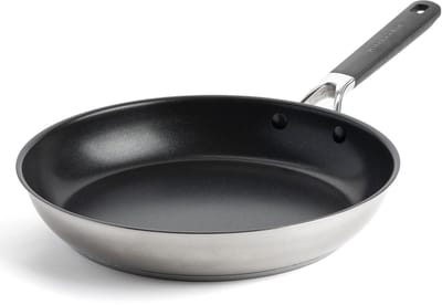 KitchenAid Stainless Steel Koekenpan 28cm - PFAS-vrije antikleeflaag - Koekenpan inductie - Keramische pan - Ovenbestendig tot 160°C - Koudgrepen - Zilver