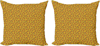 ABAKUHAUS Paisley decoratieve kussenhoes, 2 stuks, moderne accenten, dubbelzijdige digitale print, 40x40 cm, Vermiljoen Aardegeel
