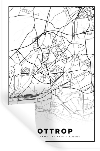 Muurstickers - Sticker Folie - Bottrop - Plattegrond - Kaart - Stadskaart - 20x30 cm - Plakfolie - Muurstickers Kinderkamer - Zelfklevend Behang - Zelfklevend behangpapier - Stickerfolie
