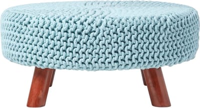 Homescapes Gebreide Voetenbank 30cm Hoog, Lichtblauw