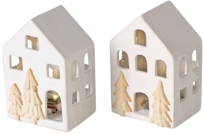 Deco huisje Castle porselein LED H10,5cm