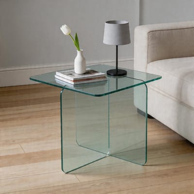 Komhtom - Bijzettafel en salontafel van gehard helder gebogen glas - transparante bijzettafel