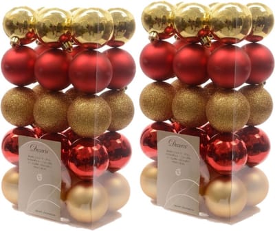 Decoris kerstballen - 60x st - goud en rood - D6 cm - kunststof - kerstversiering