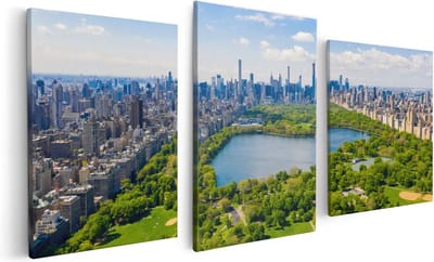 Artaza Canvas Schilderij Drieluik Central Park In New York Met Wolkenkrabbers - 120x60 - Foto Op Canvas - Canvas Print