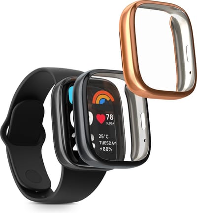 kwmobile 2x smartwatch hoes geschikt voor Xiaomi Redmi Watch 3 Active hoesje - Siliconen sporthorloge cover - Activity tracker case in zwart / roségoud