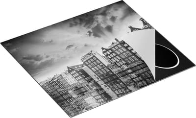 Chefcare Inductie Beschermer Amsterdamse Huisjes bij het Kanaal - Kleur - Zwart Wit - 60x50 cm - Afdekplaat Inductie - Kookplaat Beschermer - Inductie Mat