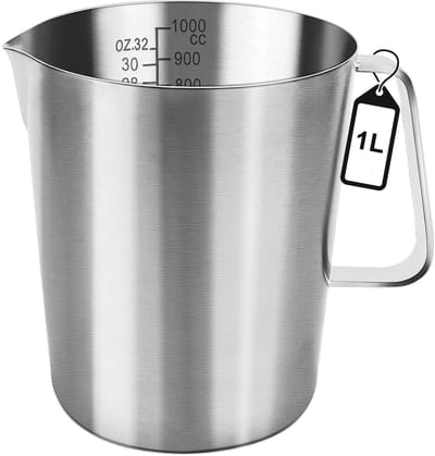 Dailygoods - Maatbeker - Roestvrij staal - Duurzaam en robuust - Zilver - Vaatwasmachinebestendig - 1000 ml - Geschikt voor koken en bakken - Melkkann...