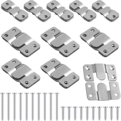 20 stuks (10 paar) meubel-inbouwhouders, roestvrij staal, in elkaar grijpende fotolijst-noppen Z-clips, hoofdbordwandhouder, hardware, grote kleine fotohangers, spiegelhaken, bijpassende haken