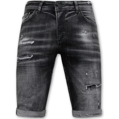Stonewashed Ripped Mannen Short - Slim Fit -1085- Zwart