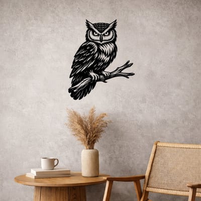 BR2Laser Uil op tak – Wanddecoratie – Lasergesneden Hout – Dierenkunst – 35 cm Breed