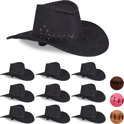 10x Cowboyhoed zwart - western hoed - carnavalshoed - cowboy accessoires