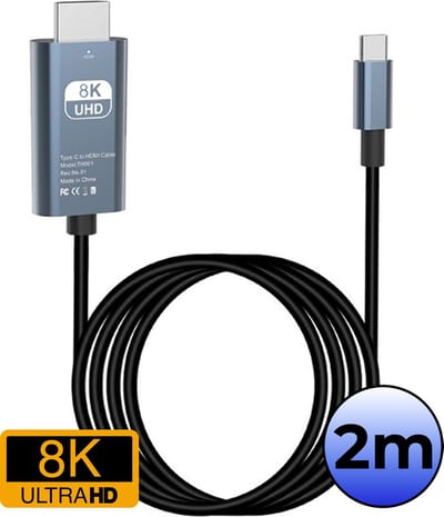 USB C naar HDMI Adapter 8K 60Hz HD Converter - USB C naar HDMI Adapter - 2 meter - Zwart