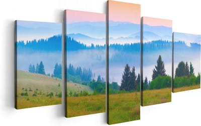 Artaza Canvas Schilderij Vijfluik Mistige Heuvel Landschap Met Bossen - 100x50 - Foto Op Canvas - Canvas Print