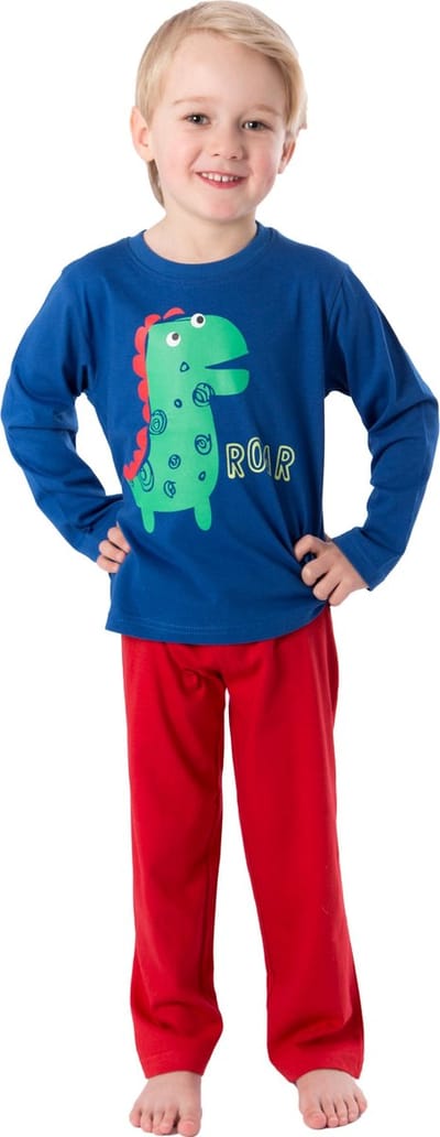 Amantes Jongens Pyjama 100% katoen lange mouw - blauw/cobalt Dino -maat 92/98
