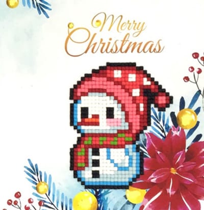 Wizardi Diamond Painting Kerstkaart Sneeuwpop 14x14 cm - Creatief Kerst Knutselen.