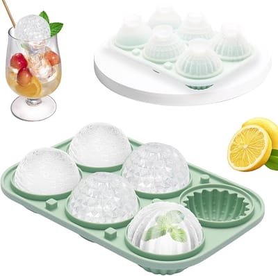 VHV-Ronde Ijsblokjesvorm - Siliconen Ijsballen Maker met Deksel en Trechter - 6 Grote Vakken - Luxe Ijsblokjesmaker voor Whiskey, Cocktail en Sap - Herbruikbare Ijsvorm Groen