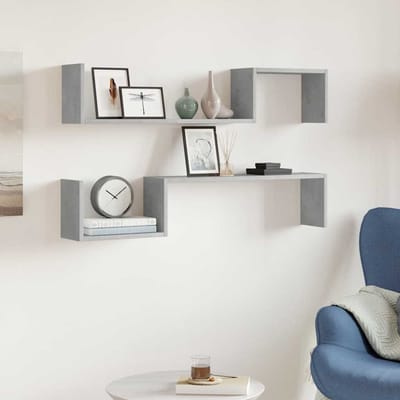 vidaXL - Wandschappen - 2 - st - 100x15x20 - cm - bewerkt - hout - betongrijs