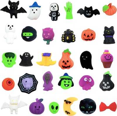Halloween Squishy Speelgoed Set van 30 Stuks - Pompoen, Geest, Vleermuis en Heks Mochi Squishies voor Kinderen, Stressverlichting en Sensory Party Vullingen