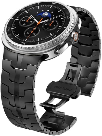 Stravo Metalen Bandje 'Iron' met Vlindersluiting – Geschikt voorSamsung Galaxy Watch 9 (40/44mm) / Watch 8 (40/44mm) / 8 Classic (46mm) – Zwart – Premium RVS Schakel Horlogeband met Inkortset