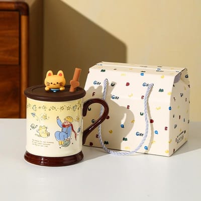 Ster Prins Keramische Waterbeker met Deksel Zomervakantie Cadeau Koppels Mok Cadeau Hoog Mooi Water Geschikt Souvenir 401-500ml white