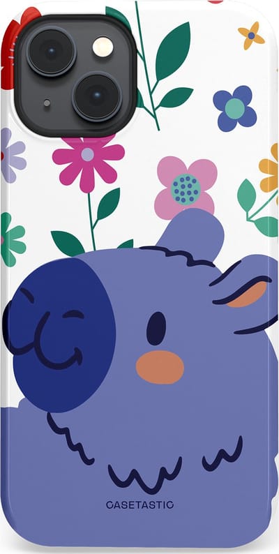 Casetastic Hoesje Geschikt voor Apple iPhone 14 Plus Magsafe - Stijlvolle Beschermende Duo-layer Case - Capibara Bloempje Blauw