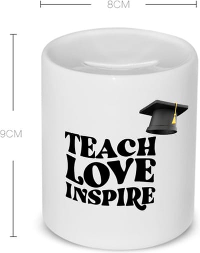 Akyol - teach love inspire Spaarpot - Docent - leraar/lerares - hogeschool - universiteit - verjaardag - cadeautje voor docent - docent artikelen - kado - geschenk - collega's - 350 ML inhoud
