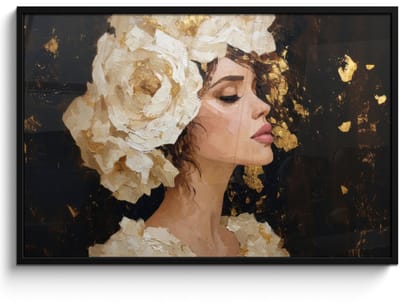 Poster in lijst - Fotolijst 120x80 cm - Posters - Abstract - Vrouw - Bloemen - Wit - Posterlijst zwart - Decoratie - Wanddecoratie woonkamer - Muurdecoratie slaapkamer