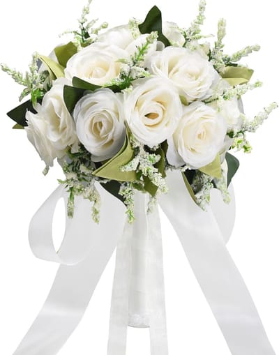 Ivoor bruidsboeket met zijden rozen en groen voor bruiloft en decoratie