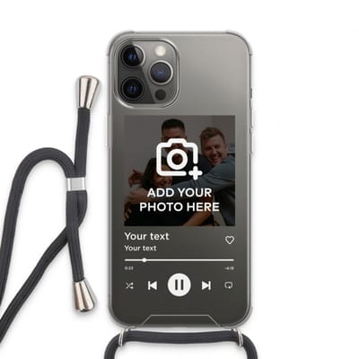 Gepersonaliseerd - Case Company® - Hoesje met koord geschikt voor iPhone 13 Pro Max hoesje met Koord - Music Player - Telefoonhoesje met Zwart Koord - Extra Bescherming aan alle Kanten en Over de Schermrand