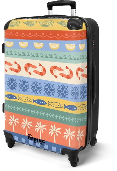 NoBoringSuitcases.com - Grote koffer - Gestreepte illustraties kleurrijk - Kinderkoffer geschikt voor jongen en meisjes - Reiskoffer met 4 wielen - Trolley op wieltjes - Rolkoffer groot kinderen - 72 liter - Ruimbagage valies 20kg