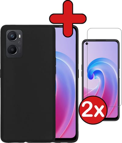 Hoesje - Met 2x Screenprotector - Geschikt voor OPPO A76 - Sterk & Shockproof - Telefoon Hoes - Back Cover - Siliconen Case - Telefoonhoes - Zwart
