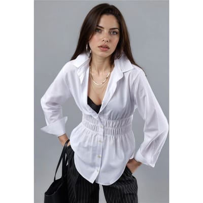 Langarm Button-Up Poplin Shirt met Gatherings Details